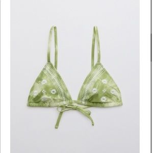 AERIE EMBROIDERED TRIANGLE BIKINI TOP AND EMBROIDERED TIE CHEEKIER BIKINI BOTTOM